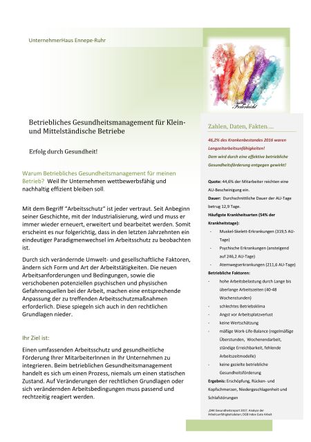 Broschüre BGM in KMU UnternehmerHaus Ennepe Ruhr